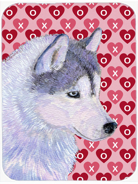 Planche à découper en verre caroline trésors sibérie husky coeurs amour et st valentin Valentine Hearts