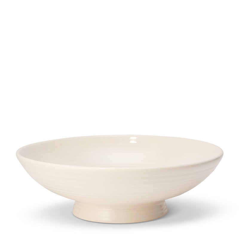 Ivory Round Ceramic Pedestal Serving Bowl