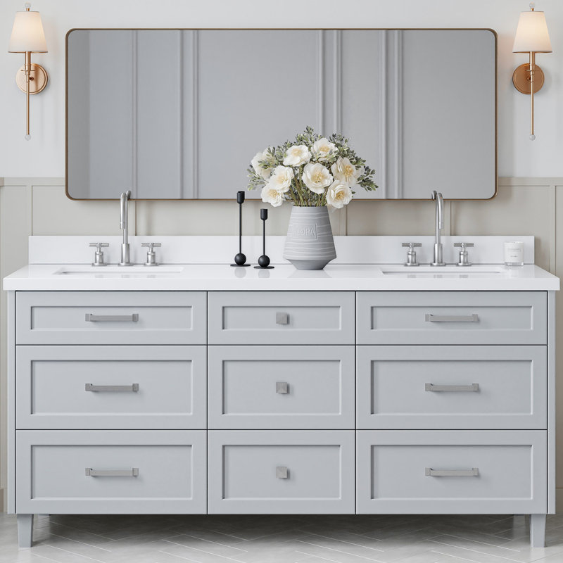 ARIEL Monroe 73 Double Sink Bathroom Vanity with Pure Quartz Top, Gray
