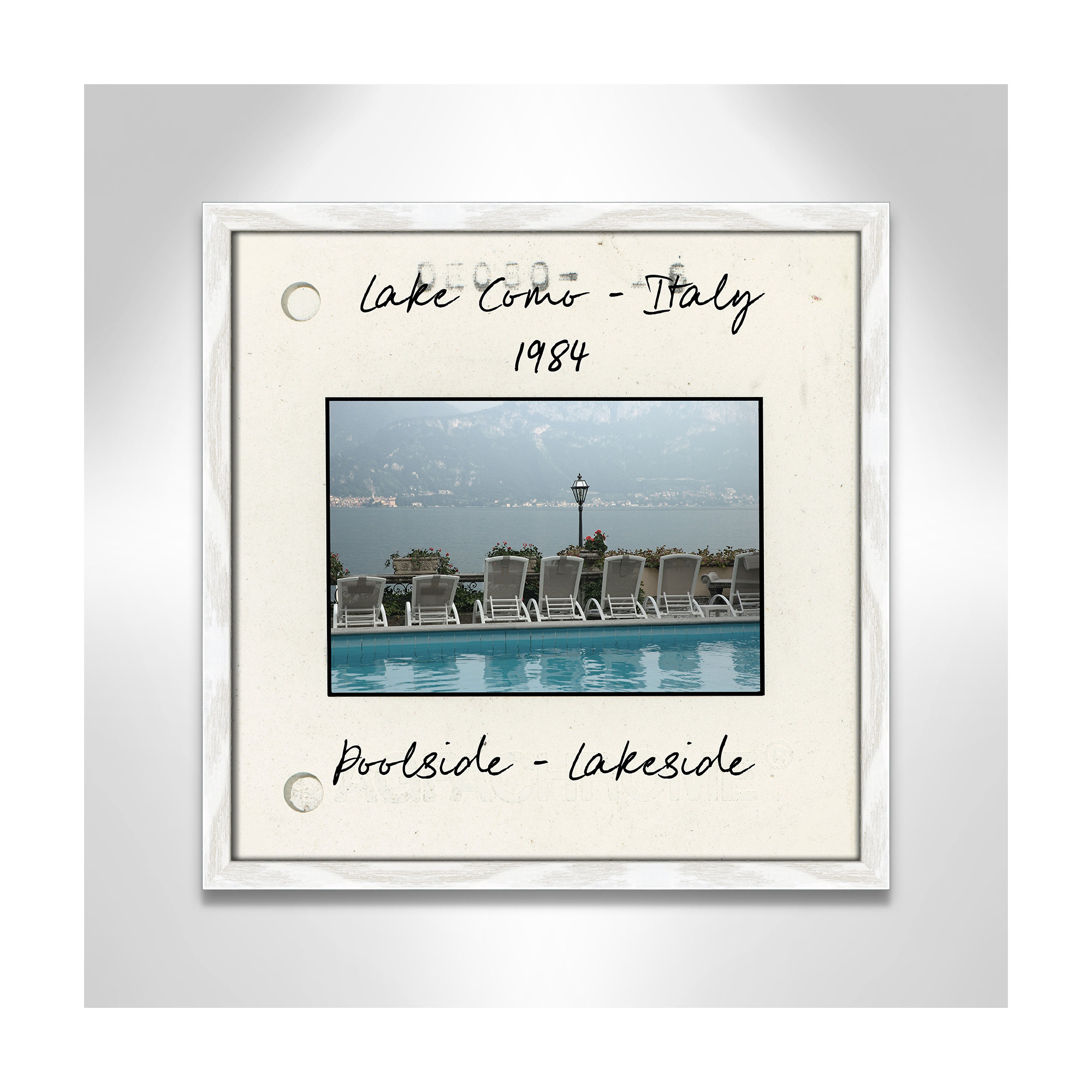 Lake Como, Italy - Poolside Lakeside Print by Danita Delmont, 17" H x 17" W x 0.75" D, White Single Picture Framed Paper