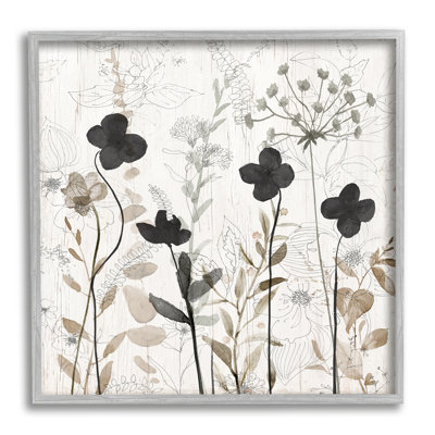 «Wild Blooms», motif botanique gris, estampe numérique par Livi Finn