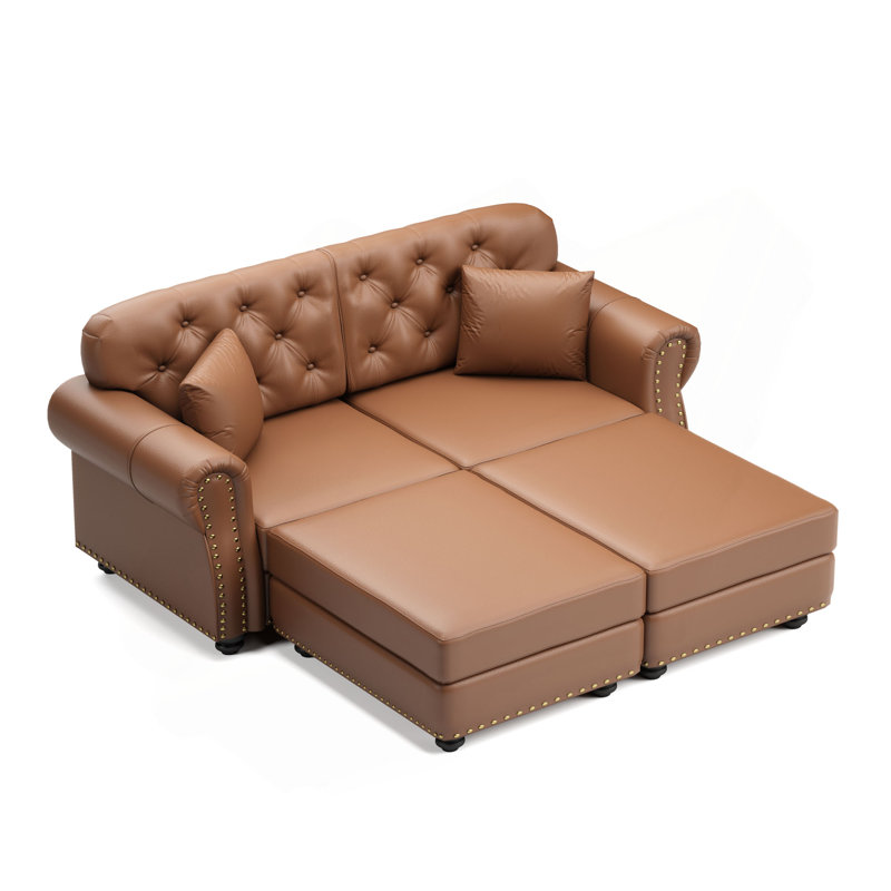 Canapé Chesterfield de 63 po avec garniture cloutée et accoudoirs roulés, canapé de style Mid-Century moderne capitonné avec boutons, inclus 2 coussins