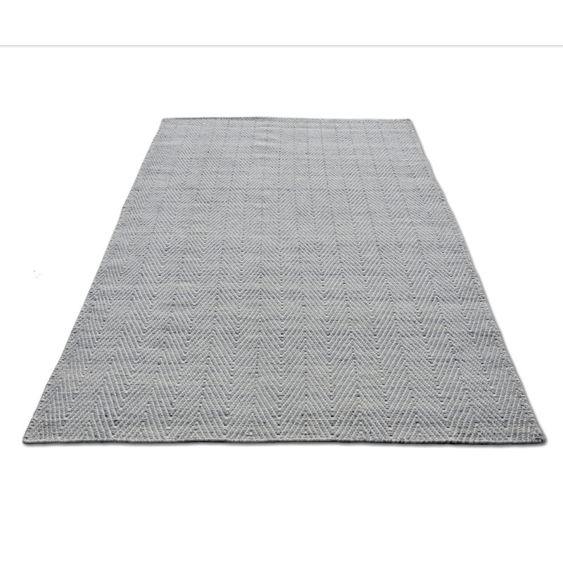Coastal Chevron Flatweave Ivory/Grey Wool Area Rug By Tufty Home, Runner 2'3" x 8'