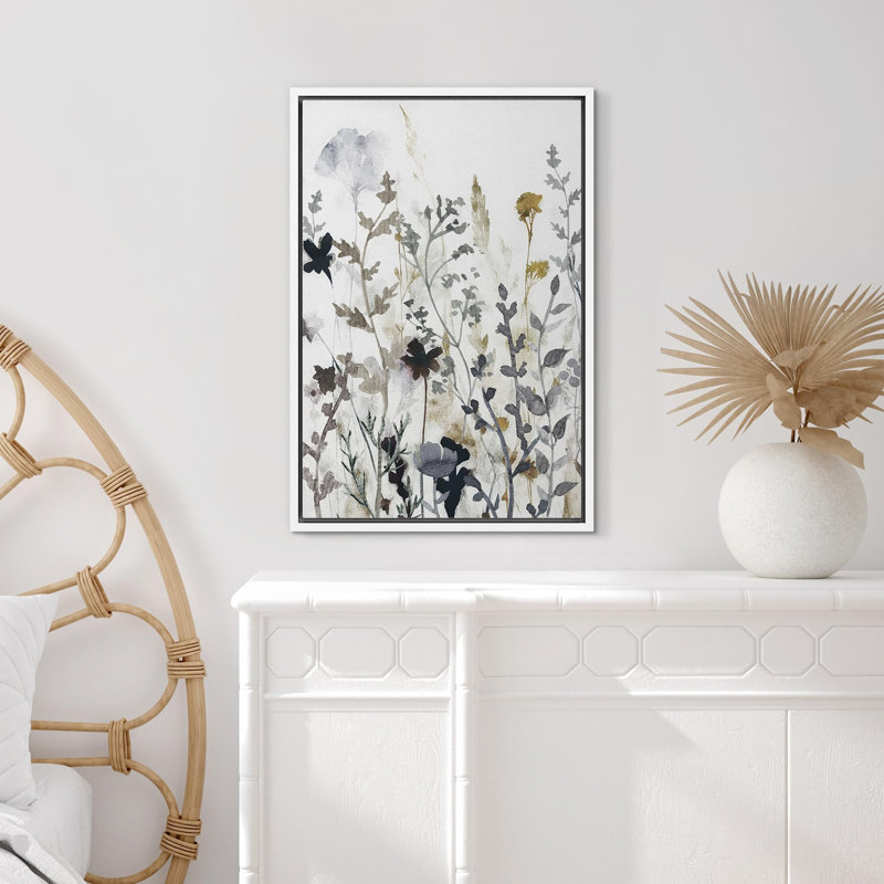 Fleurs sauvages éclatantes «Watercolor Gray Wild Flower Illustration» sur, Cadre flottant blanc, H 36 po x l 24 po