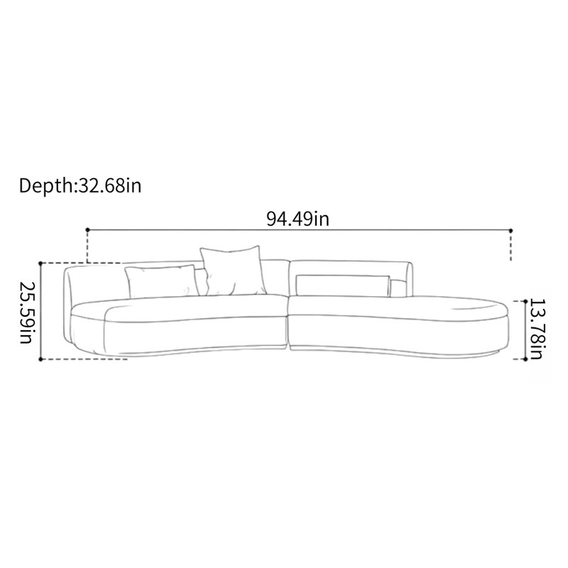 Canapé léger de style incurvé de luxe, Rose, Orienté à droite