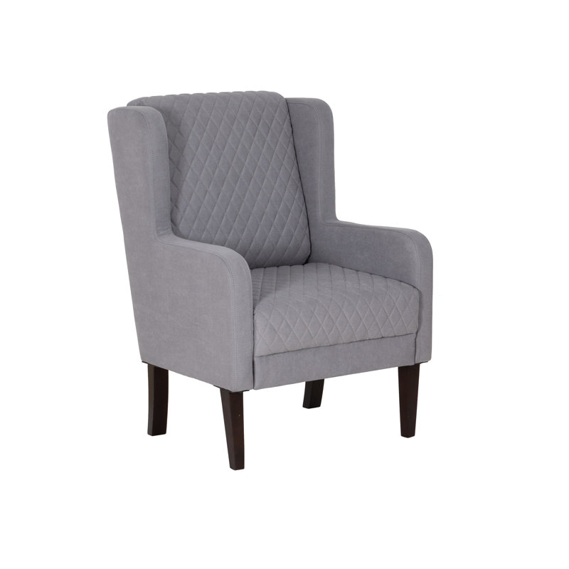 Lyric Quilted Wingback Chair With Solid Wood Legs , Gray Polyester Blend
