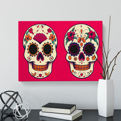 Floral Sugar Skulls - Wrapped Canvas