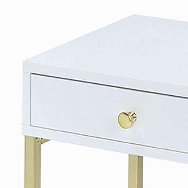 White and brass 1-drawer side table