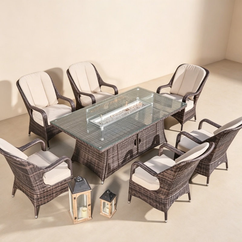 Colville 6 - Person Wicker Patio Dining Set with Rectangular Table , Cushions Included