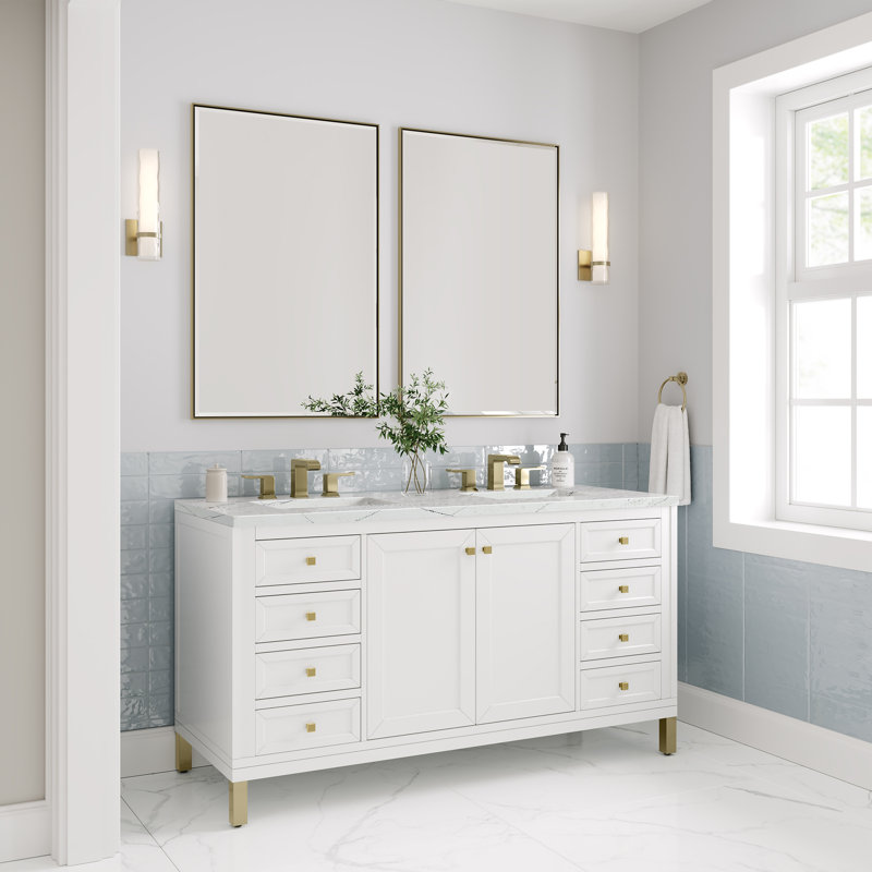 Chicago 60'' W Double Vanity, 8" Widespread, Ethereal Noctis, Glossy White