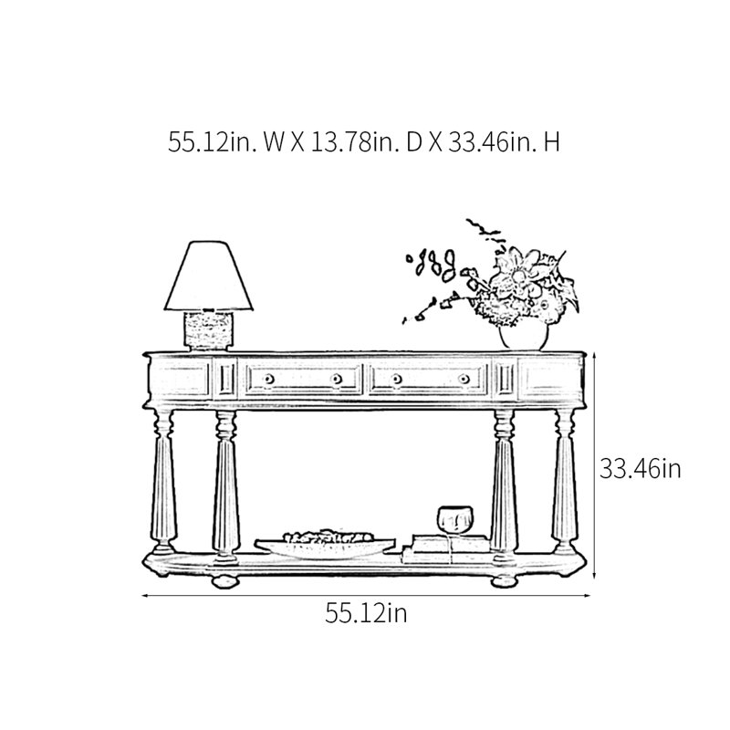 Console campagne rétro, H 33,46 po x l 55,12 po x P 13,78 po