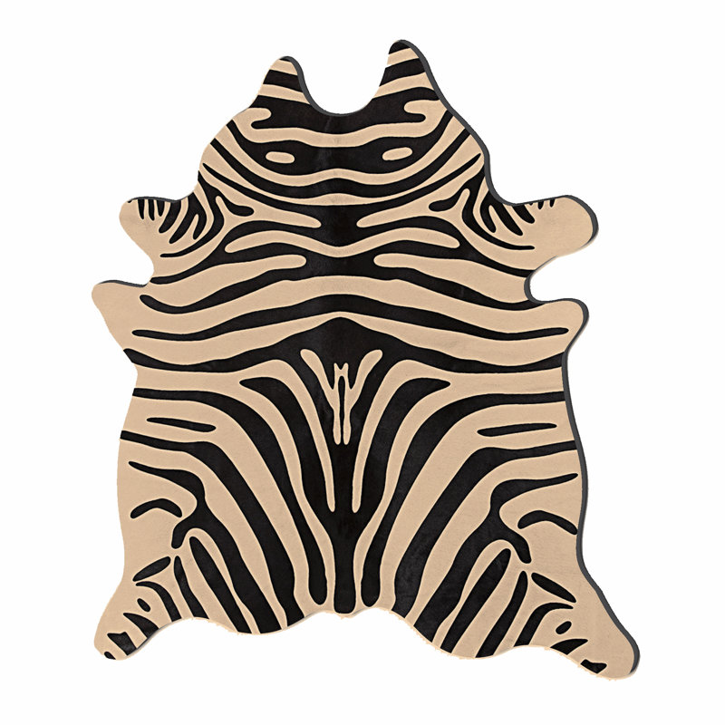 Tapis en cuir de vache à motif animalier fabriqué à la main 5 pi x 7 pi pêche / noir, Zèbre noir sur brun clair