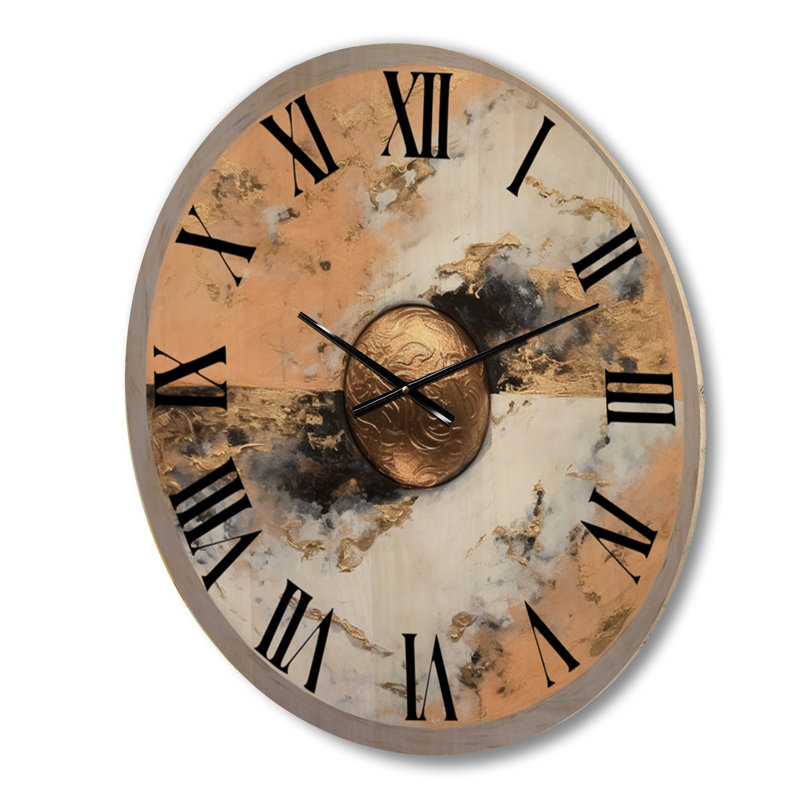 Horloge murale surdimensionnée en bois doré blanc Yin et Yang I, Petit