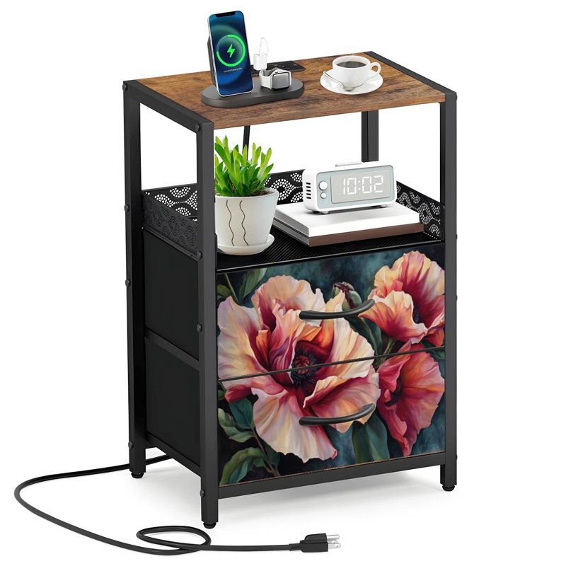 Table de chevet 2 tiroirs en tissu avec station de charge Seren Garden