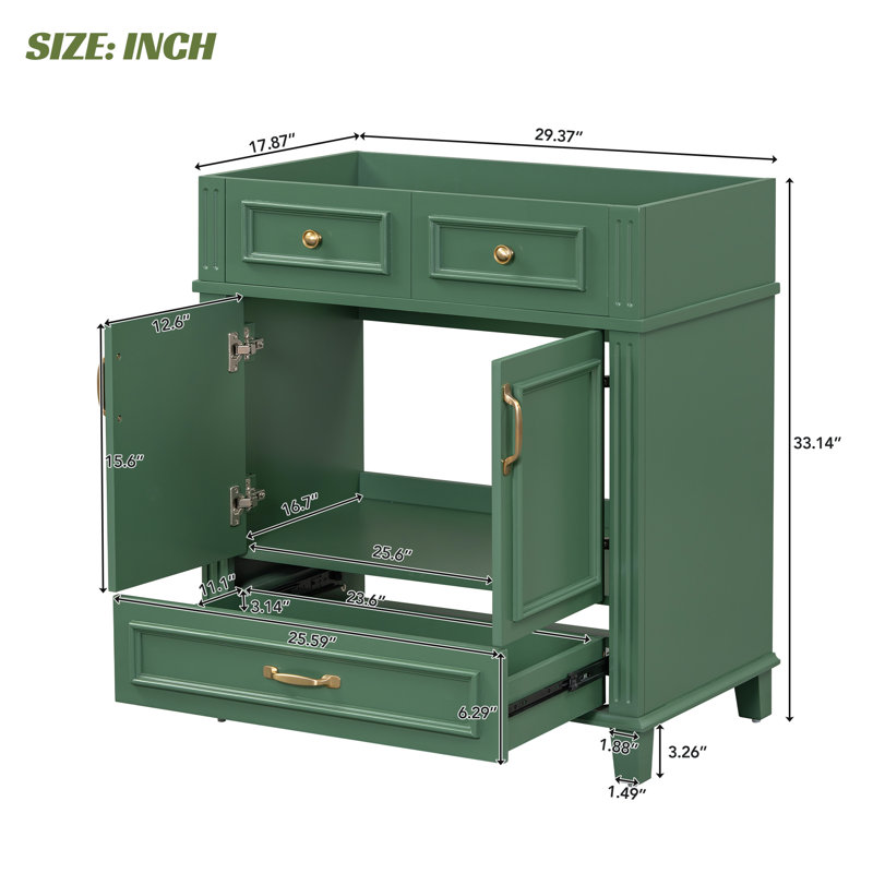 Solid Wood Frame Bathroom Storage Cabinet, Green