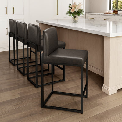 Tabouret de comptoir rembourré taupe foncé de 24 po Boise avec pieds antidérapants et structure en métal