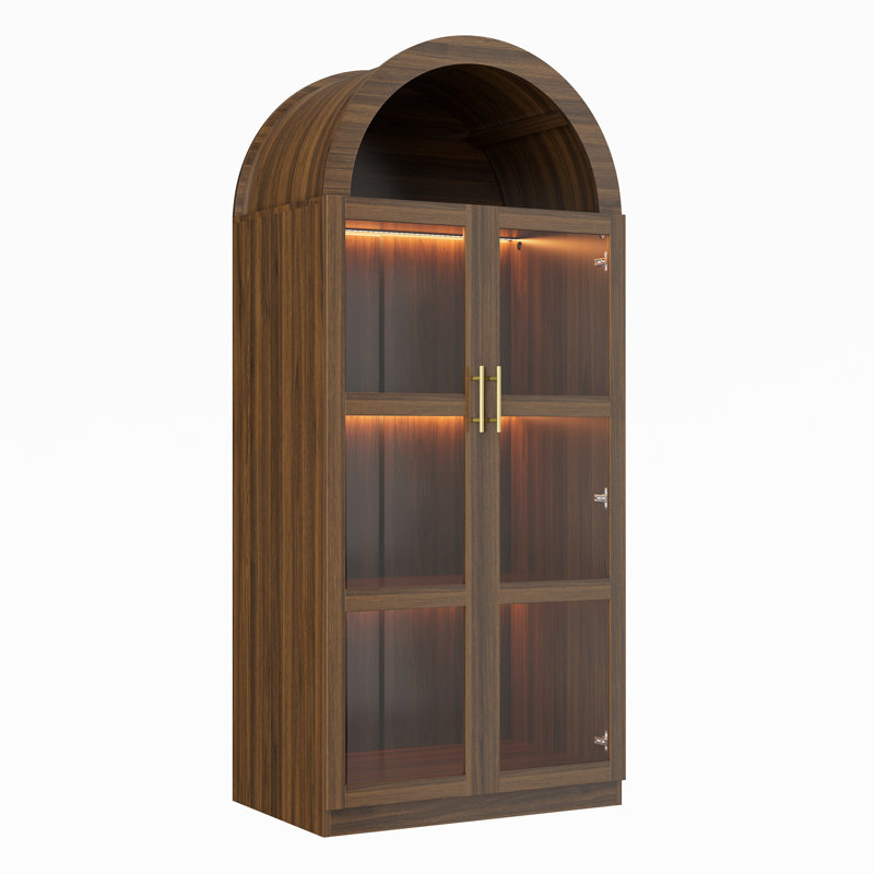 Vitrine arquée moderne avec portes en verre, Brun