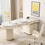 Bureau blanc / blanc en demi-cercle en fritté + bois manufacturé avec bureau à 6 tiroirs-108647378