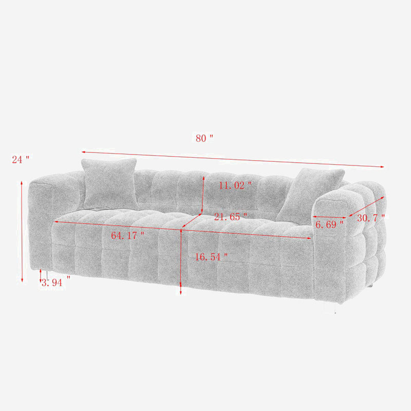Upholstered Sofa, Olive Polyester Blend, 24" H x 80" W x 30.7" D