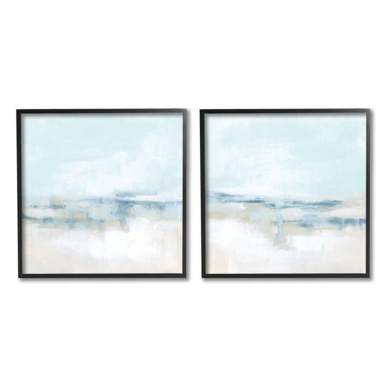 "Abstract Blue Atmospheric Landscape", ensemble de 2 impressions sur toile encadrées et giclées par June Erica Vess