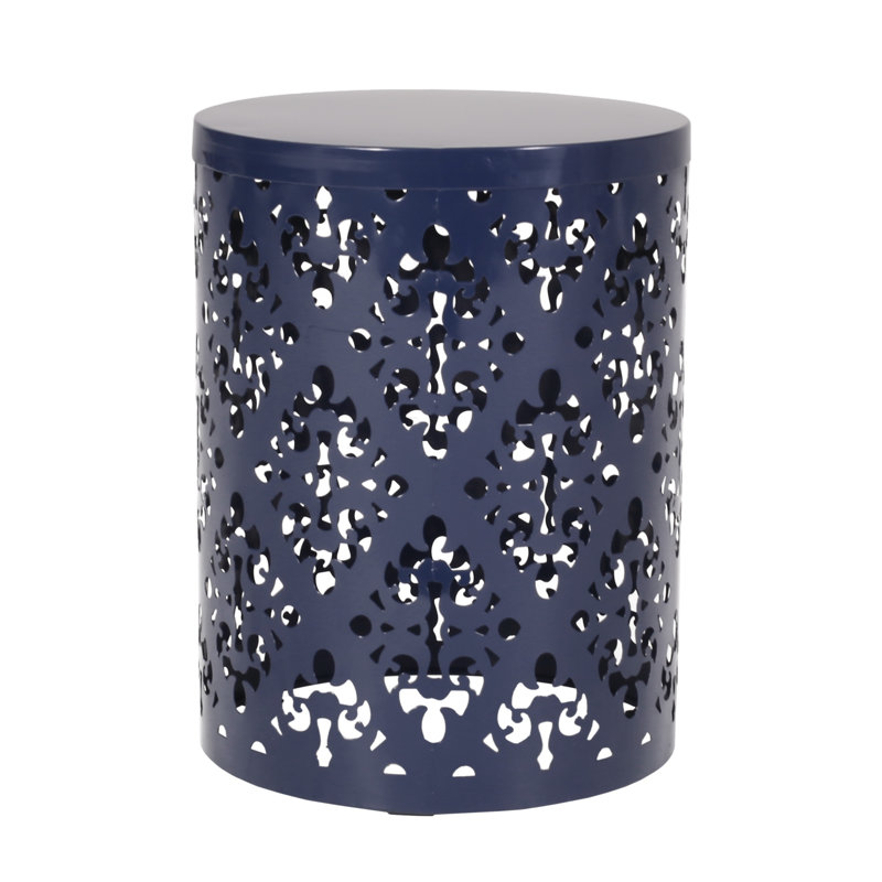 Nadilyn Round Metal Outdoor Side Table , 13.78'' in. W 13.78'' in. D, Navy Blue