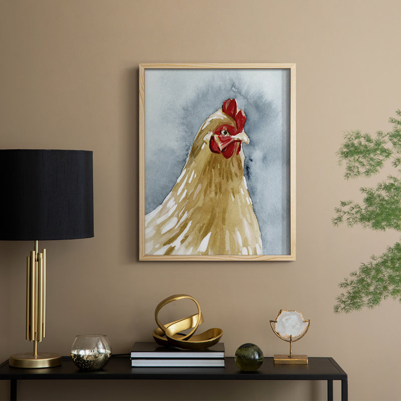Portrait de poulet II, reproduction encadrée - bois massif
