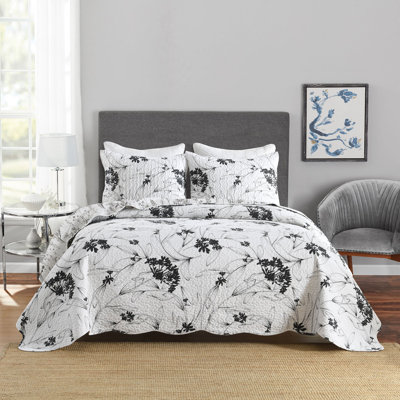 Ensemble de couvre-lit 3 pièces en polyester noir et blanc