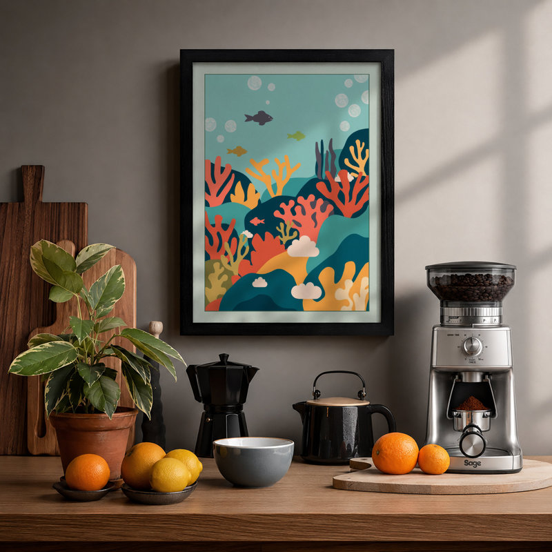 Coral Garden Tropical - Print, A2 - 59.4 x 42.0 cm, Black