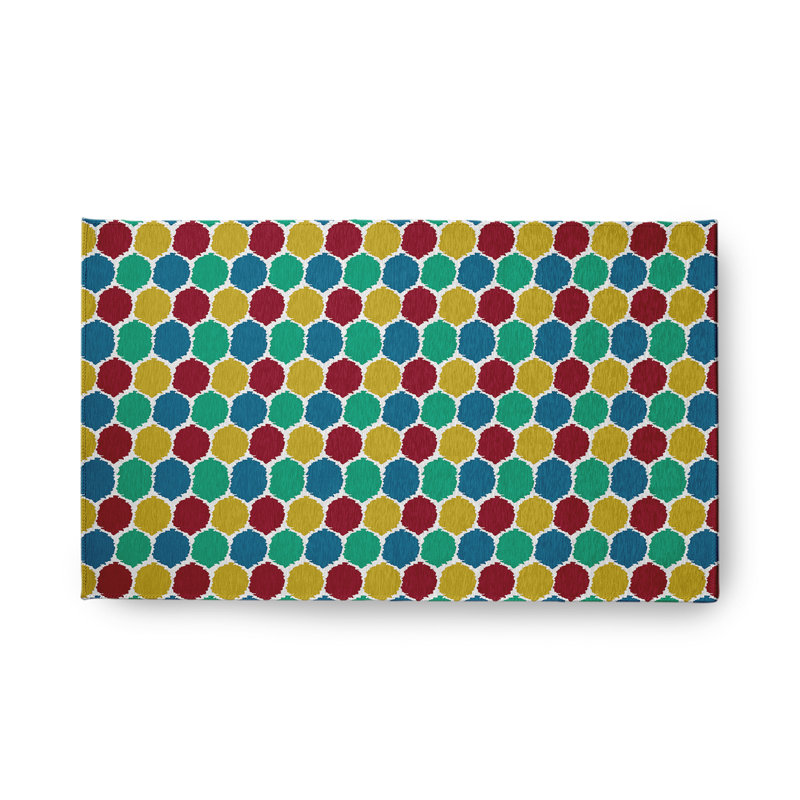 Sporty Red and Multicolor Geometric Chenille Rug, 18" x 30"