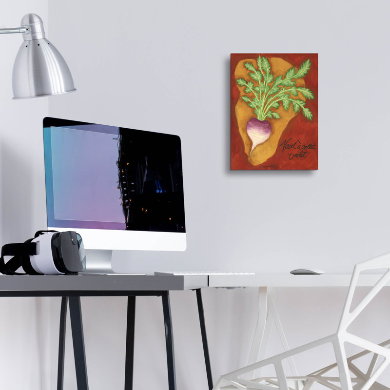 «Veggies On Red L Navet» par Andrea Strongwater, art mural en verre acrylique, H 16 po x l 12 po x P 0,13 po