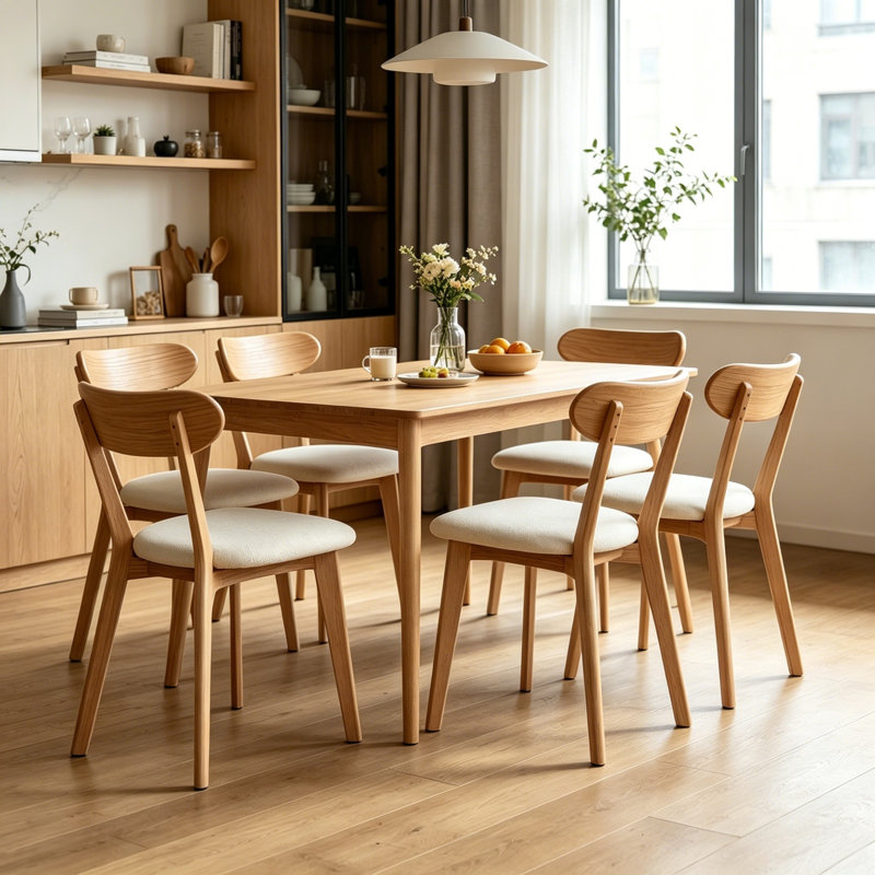 Chaises de salle à manger rembourrées Hoopes, Bois naturel, Beige, 6
