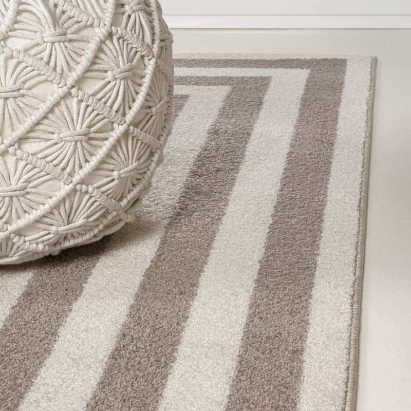 Isibeal Modern Classic Mitre Stripe Brown/Ivory Rug, Rectangle 4' x 6'