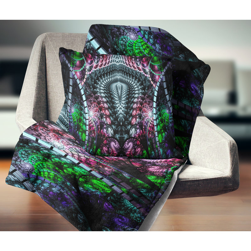 Strange Fractal Design on Black - coussin imprimé abstrait, 16 po x 1 po, Coussin décoratif