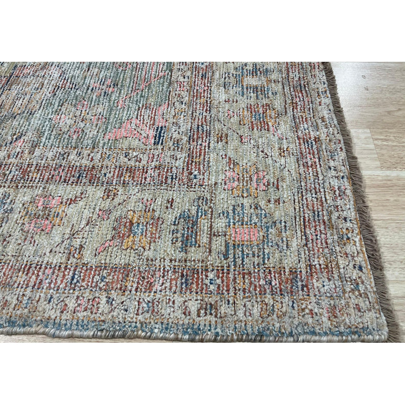 Tapis traditionnel en laine tissé à la main ivoire Alandria, Rectangle 6 pi x 9 pi