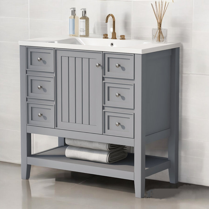 Meuble-lavabo simple 36 po avec comptoir, Gris