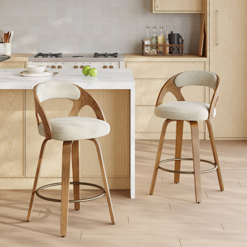Tabourets de comptoir pivotants courbés et rembourrés - Design moderne Mid-Century, Beige