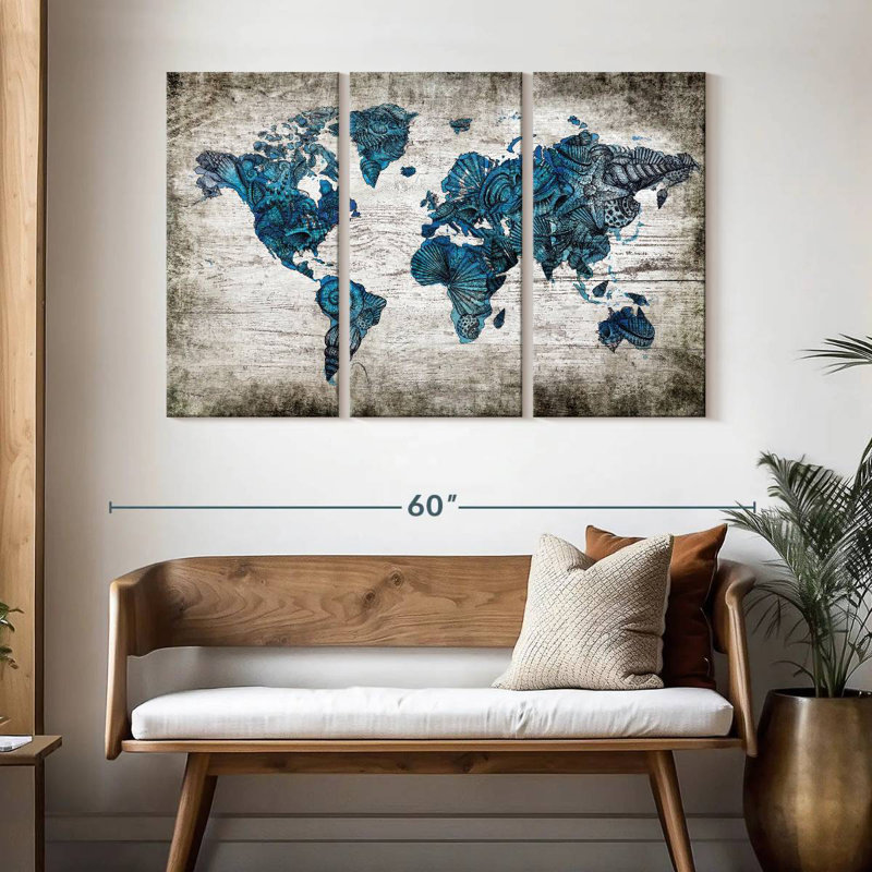 Aliaz Rustic Nautical World Map, 32" H x 50" W