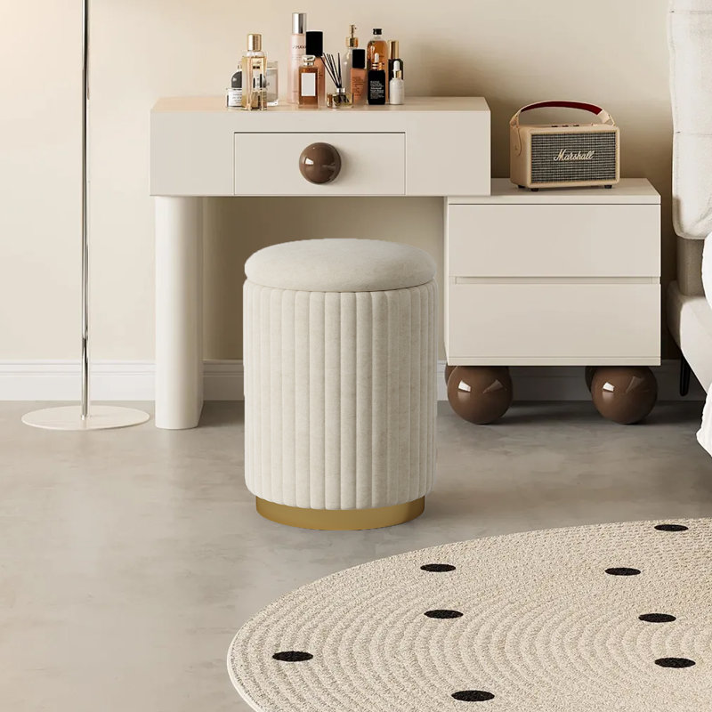 Repose-pieds rond avec velours et tabouret, Blanc / Blanc