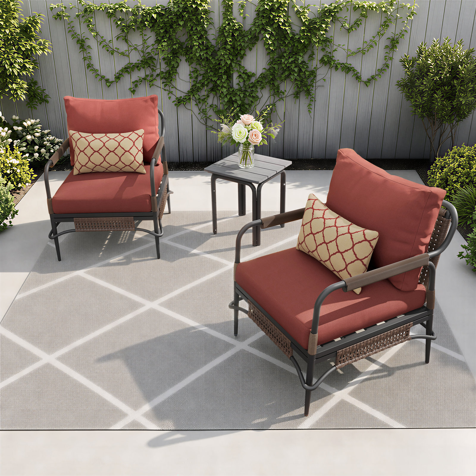 Hope 2 - Person Patio Seating Group, Dark Gray Frame/Canvas Henna Sunbrella Cushion
