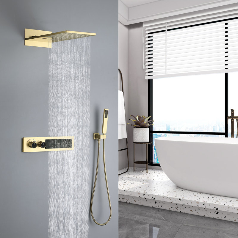 Complete Shower System with Rough in-Valve, Brushed Gold