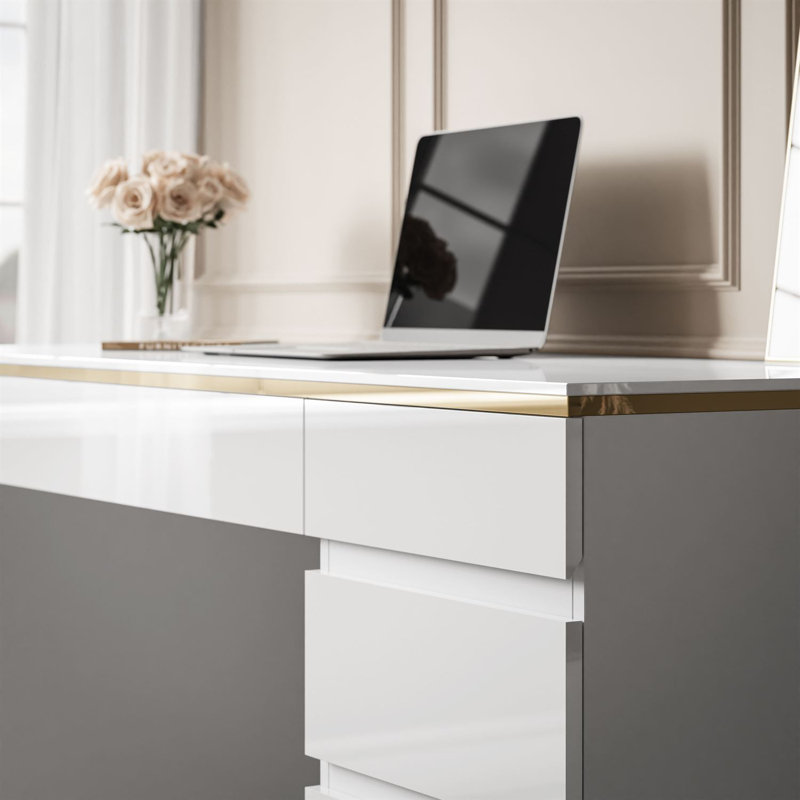 Standing Desk, White Gloss/Gold