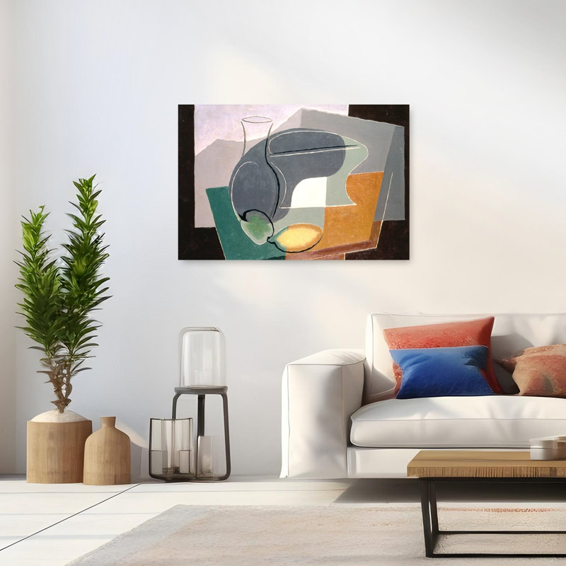 Coupe à fruits et carafe, 1927, estampe d'art mural abstrait contemporain, 32" H x 48" W