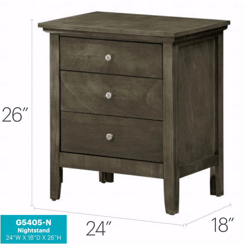  Hammond 3 - Drawer Nightstand , Gray