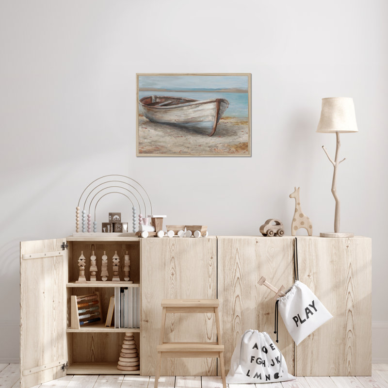 Whitewashed Boat I by Ethan Harper - Painting, 34cm H x 50cm W, Natural Wood Framed Paper Print