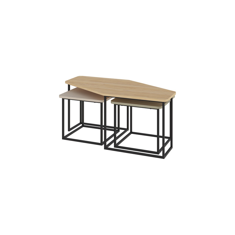 Bukurie Frame Nesting Coffee Table Set, Sapphire Oak/SandStone/Ash Green