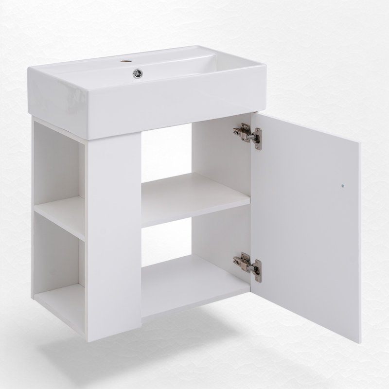 Lorimar 21.6 " W Wall Mounted Wall Mounted 1 Single Vanity Bathroom Vanity With Ceramic Top, White, Gold