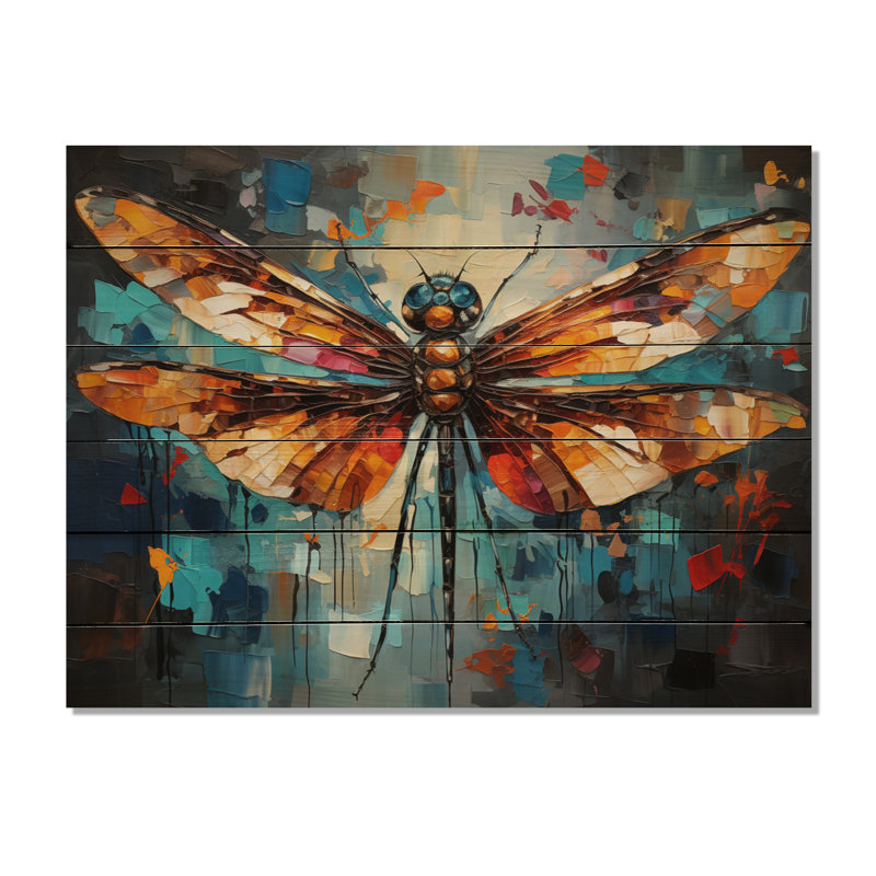 «Orange Dragonfly Insectes Flight Collage II» sur bois, H 10 po x l 20 po x P 0,78 po