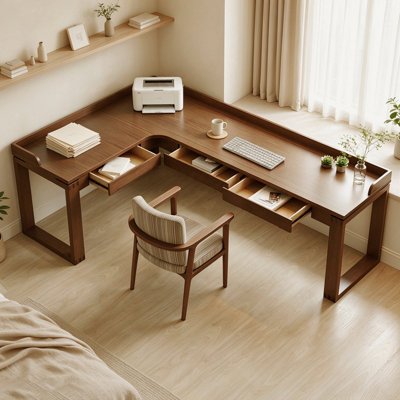 L-Shaped Solid Wood Solid Wood Secretary Desk