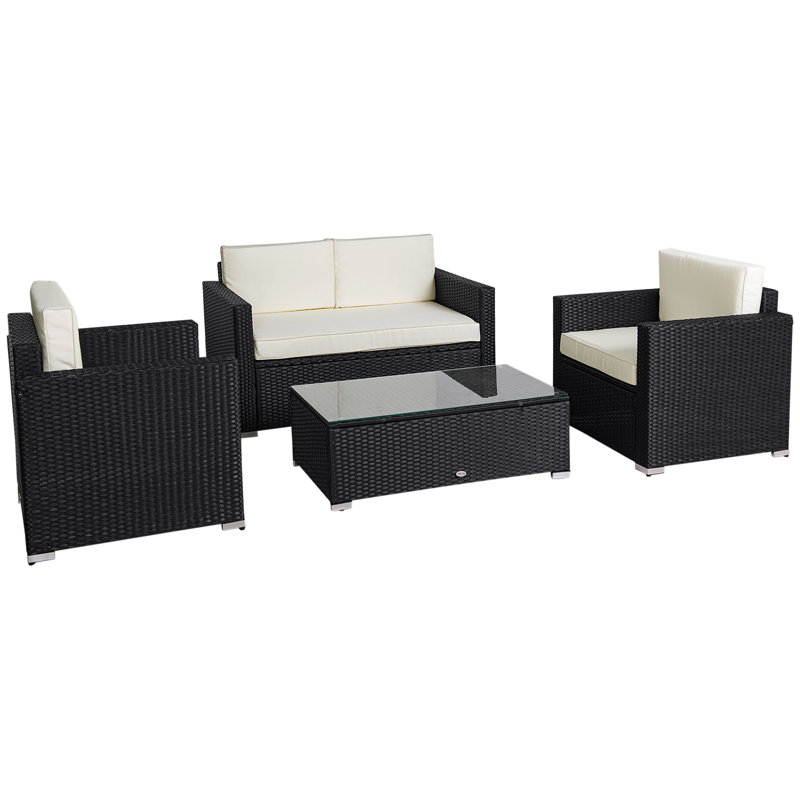 Ensemble de meubles de patio en rotin 4 pièces avec coussins pour jardin de véranda