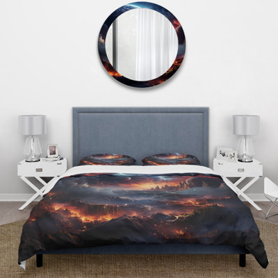Orange Black Astronomical Space Dreams II Microfiber / Polyester Duvet Cover SetMicrofiber / Polyester Duvet Cover Set